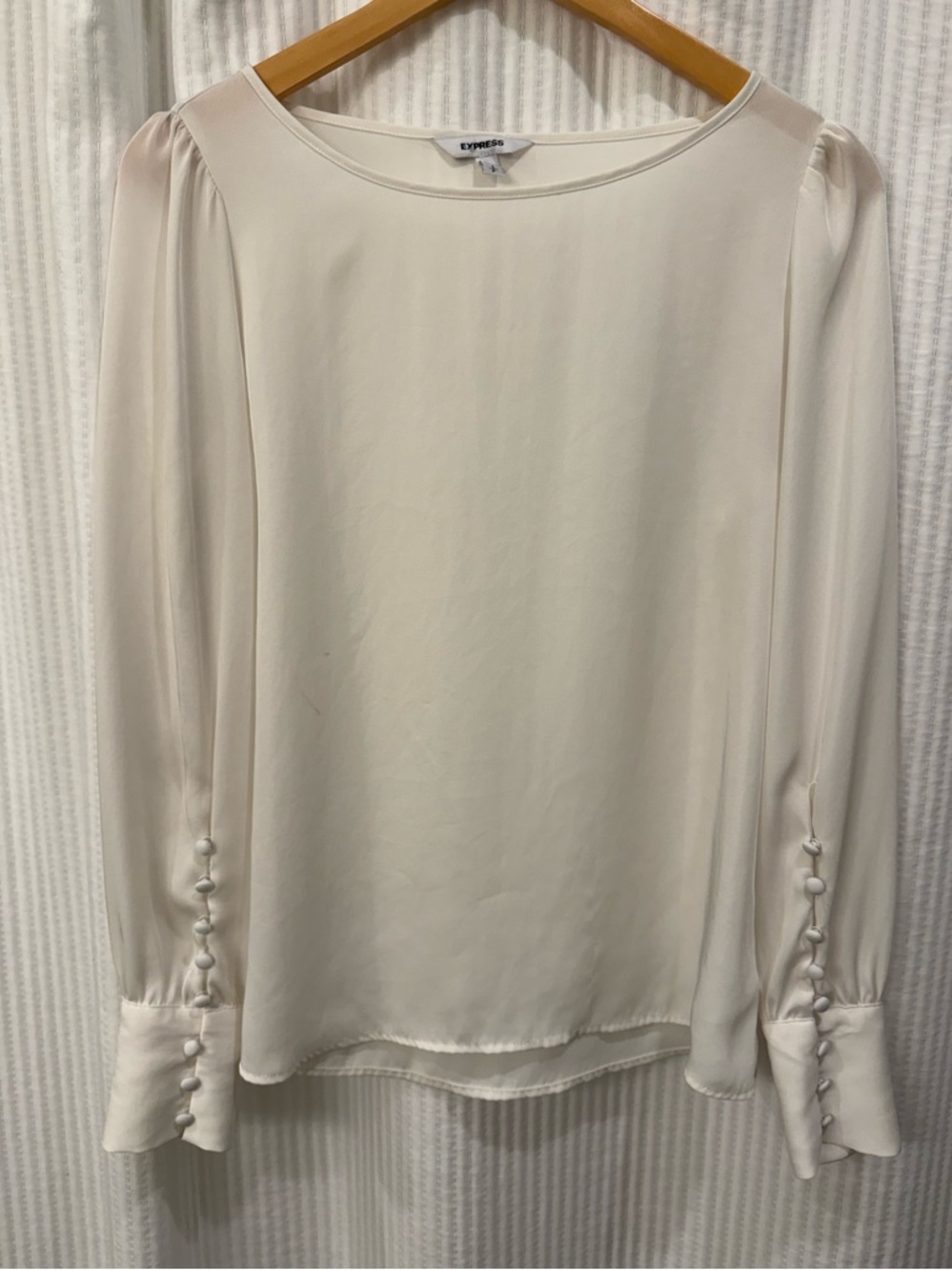 Express White Long-Sleeve Button Cuff Blouse - Size Small